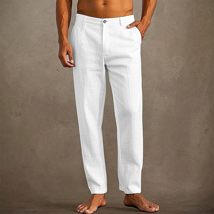 Pantalon en lin homme léger, coupe décontractée, tissu respirant, idéal été, style élégant et confort optimal.