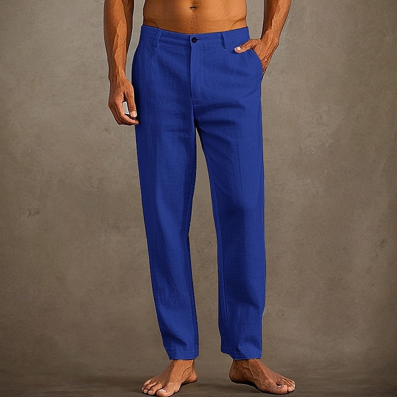 Pantalon en lin homme léger, coupe décontractée, tissu respirant, idéal été, style élégant et confort optimal.