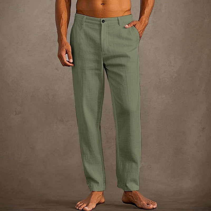 Pantalon en lin homme léger, coupe décontractée, tissu respirant, idéal été, style élégant et confort optimal.
