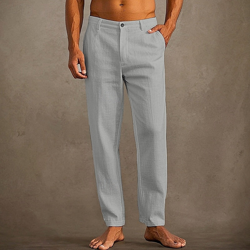 Pantalon en lin homme léger, coupe décontractée, tissu respirant, idéal été, style élégant et confort optimal.