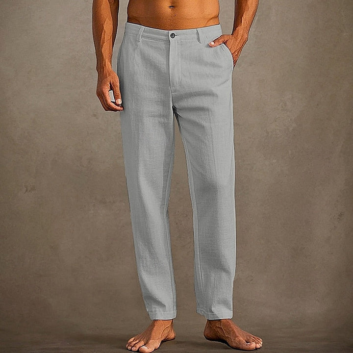 Pantalon en lin homme léger, coupe décontractée, tissu respirant, idéal été, style élégant et confort optimal.