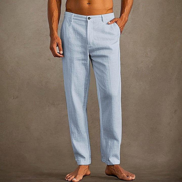 Pantalon en lin homme léger, coupe décontractée, tissu respirant, idéal été, style élégant et confort optimal.