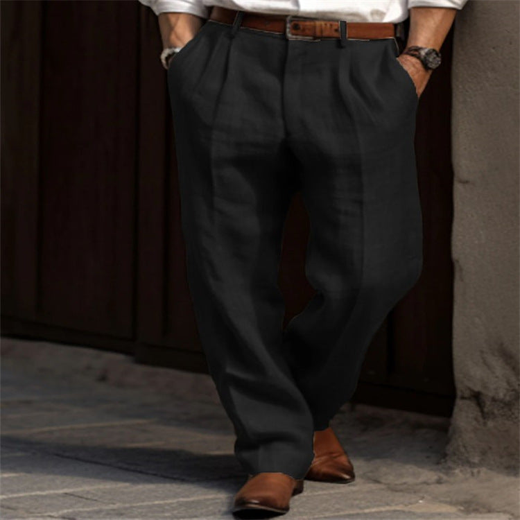 "Pantalon en lin léger homme avec coupe décontractée et élégance estivale, idéal pour style et confort par temps chaud."