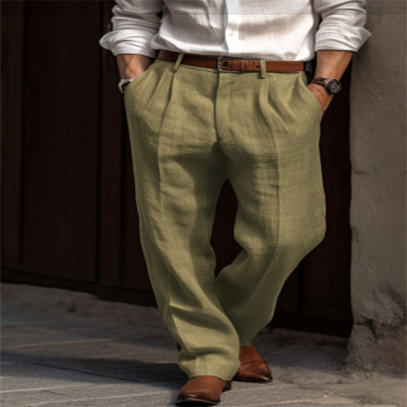 "Pantalon en lin léger homme avec coupe décontractée et élégance estivale, idéal pour style et confort par temps chaud."