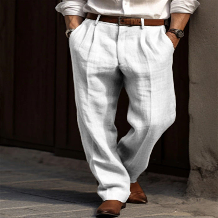 "Pantalon en lin léger homme avec coupe décontractée et élégance estivale, idéal pour style et confort par temps chaud."