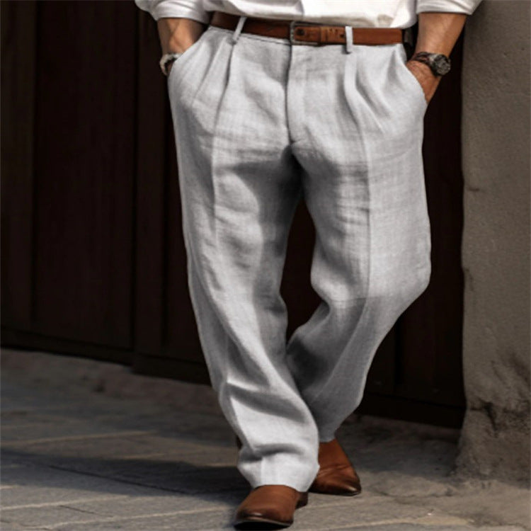 "Pantalon en lin léger homme avec coupe décontractée et élégance estivale, idéal pour style et confort par temps chaud."