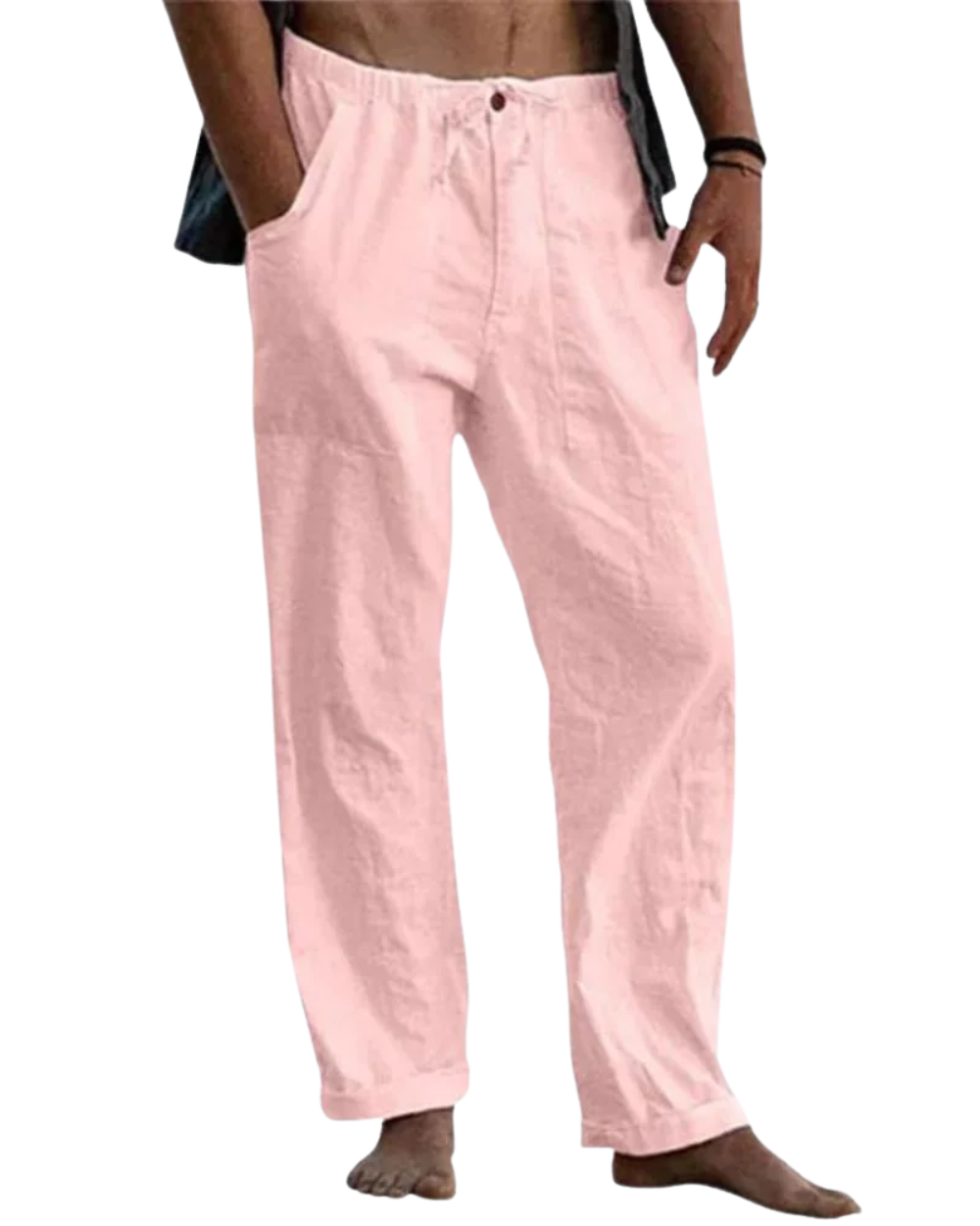 Pantalon en lin léger pour homme, coupe droite élégante, idéal pour l'été. Confort respirant et style classique.