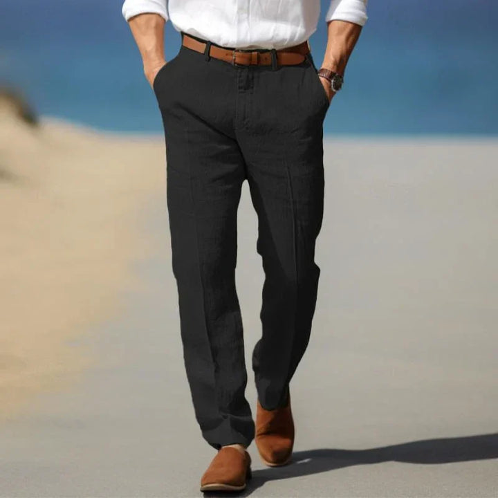 "Pantalon en lin pour homme, coupe ample, respirant, couleur tendance, parfait pour un style décontracté estival."