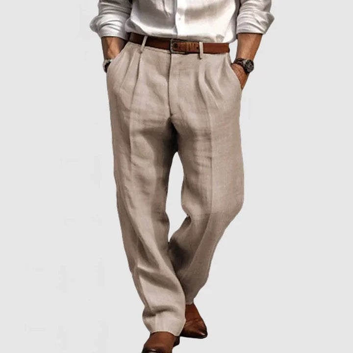 "Pantalon homme droit coton lin, style décontracté élégant, tissu respirant, idéal journées chaudes ou occasions semi-formell