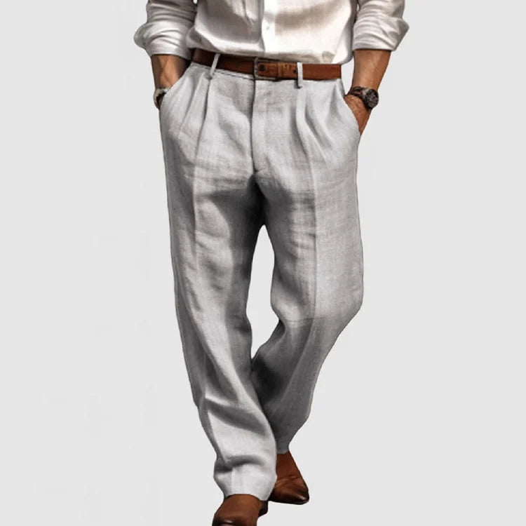 "Pantalon homme droit coton lin, style décontracté élégant, tissu respirant, idéal journées chaudes ou occasions semi-formell