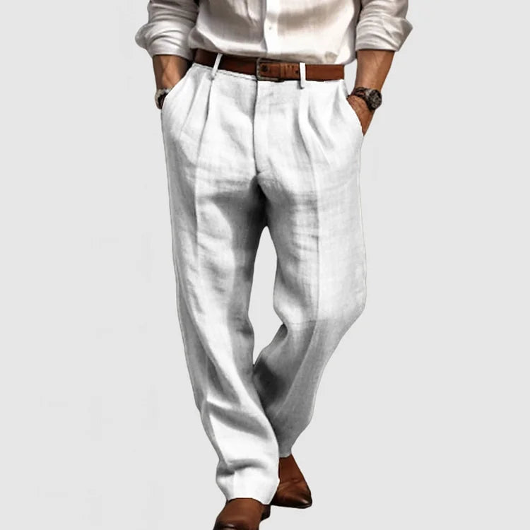 "Pantalon homme droit coton lin, style décontracté élégant, tissu respirant, idéal journées chaudes ou occasions semi-formell