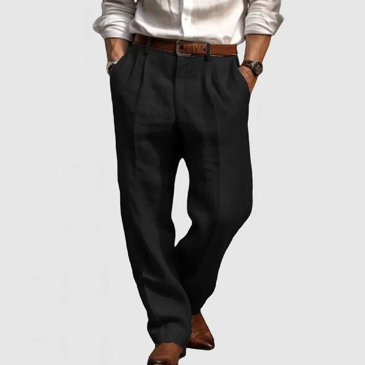 "Pantalon homme droit coton lin, style décontracté élégant, tissu respirant, idéal journées chaudes ou occasions semi-formell