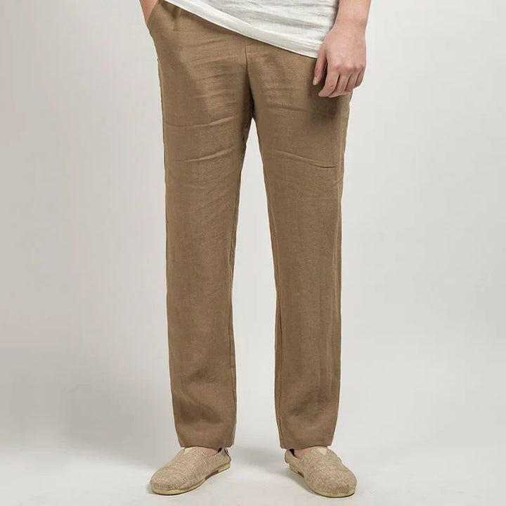 "Pantalon homme en lin léger, coupe droite ample, idéal pour temps chaud, longueur cheville, coloris tendance"