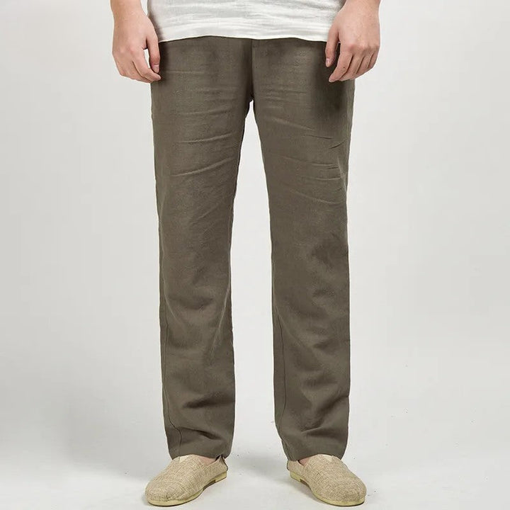"Pantalon homme en lin léger, coupe droite ample, idéal pour temps chaud, longueur cheville, coloris tendance"