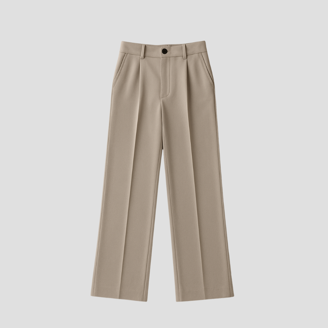 "Pantalon large taille haute en polyester, coupe droite, plis frontaux, élégance moderne pour femme"