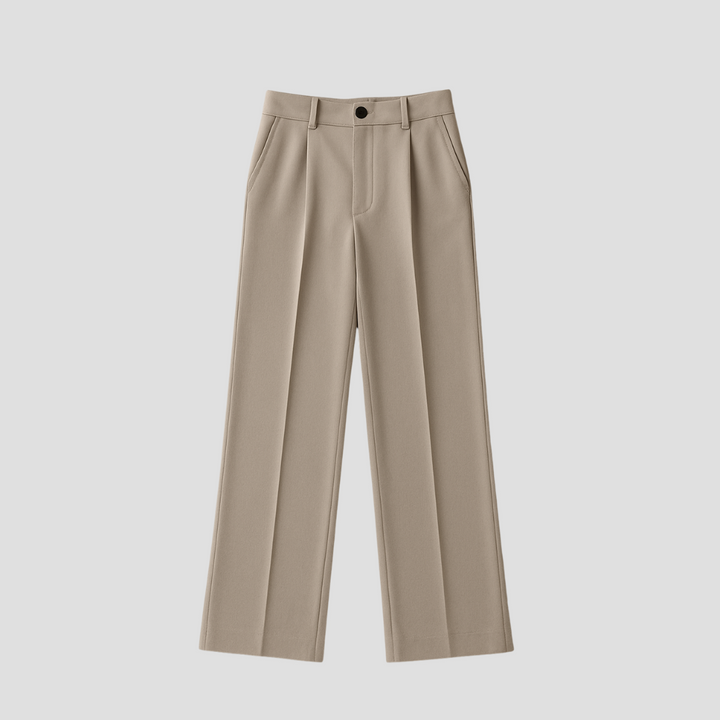 "Pantalon large taille haute en polyester, coupe droite, plis frontaux, élégance moderne pour femme"