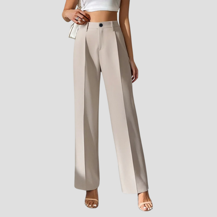 "Pantalon large taille haute en polyester, coupe droite, plis frontaux, élégance moderne pour femme"
