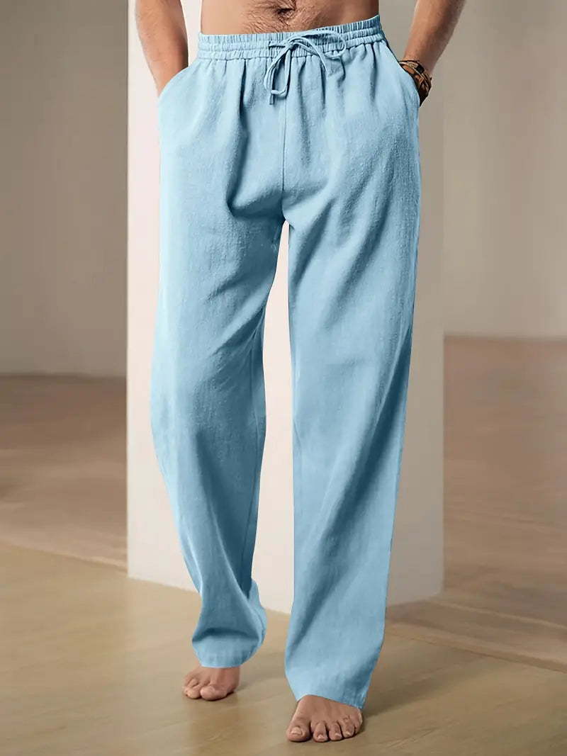 "Pantalon lin khaki homme, coupe moderne, respirant, élégant pour style décontracté ou habillé, polyvalent et confortable."