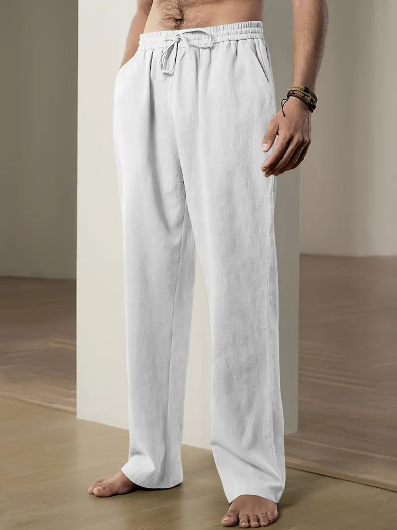 "Pantalon lin khaki homme, coupe moderne, respirant, élégant pour style décontracté ou habillé, polyvalent et confortable."