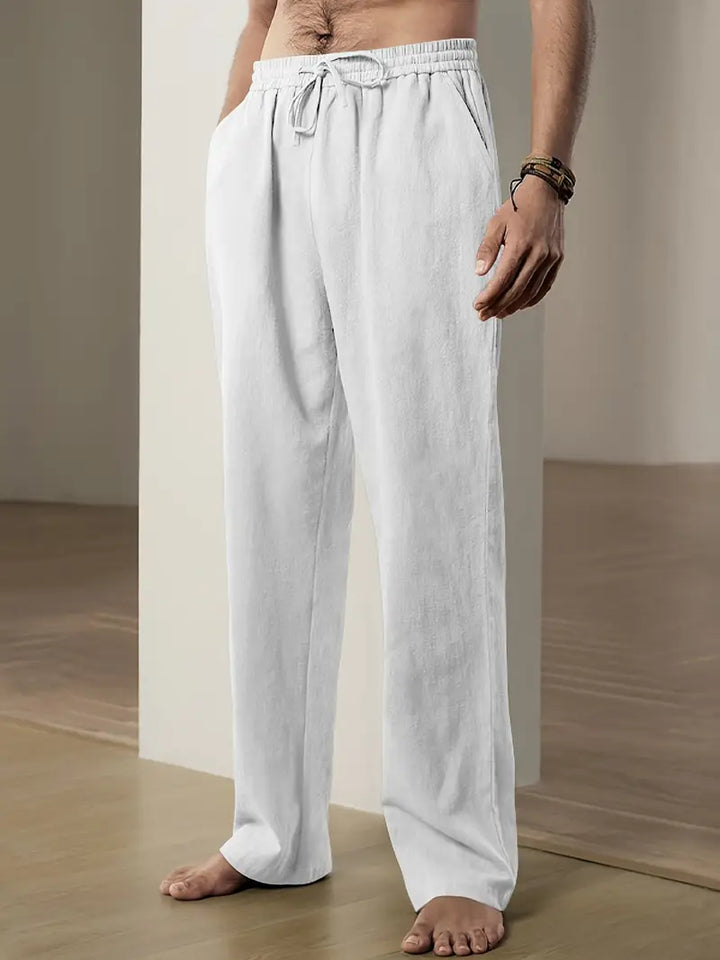 "Pantalon lin khaki homme, coupe moderne, respirant, élégant pour style décontracté ou habillé, polyvalent et confortable."