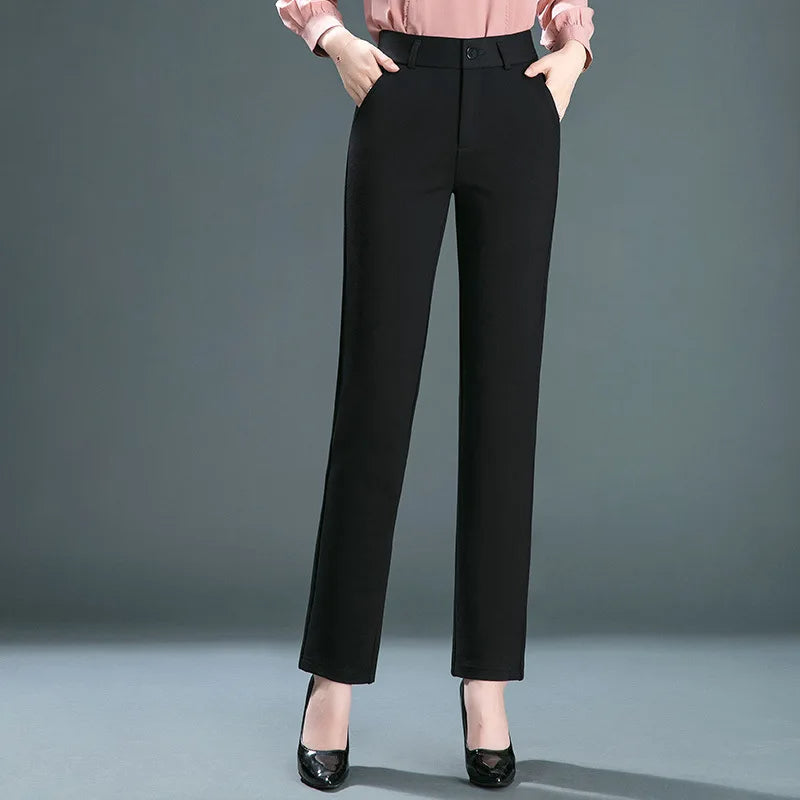 "Pantalon tailleur femme noir élégant, ajusté, confort optimal, parfait pour bureau ou soirée."