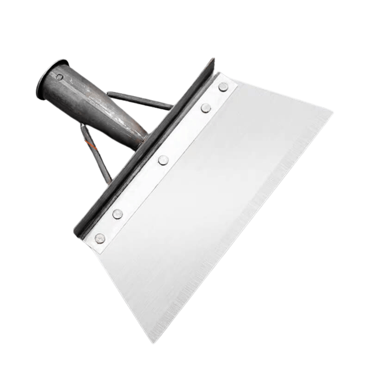 "Pelle de jardin désherbante ergonomique en acier inoxydable durable, argentée, pour sols variés, anti-maux de dos."