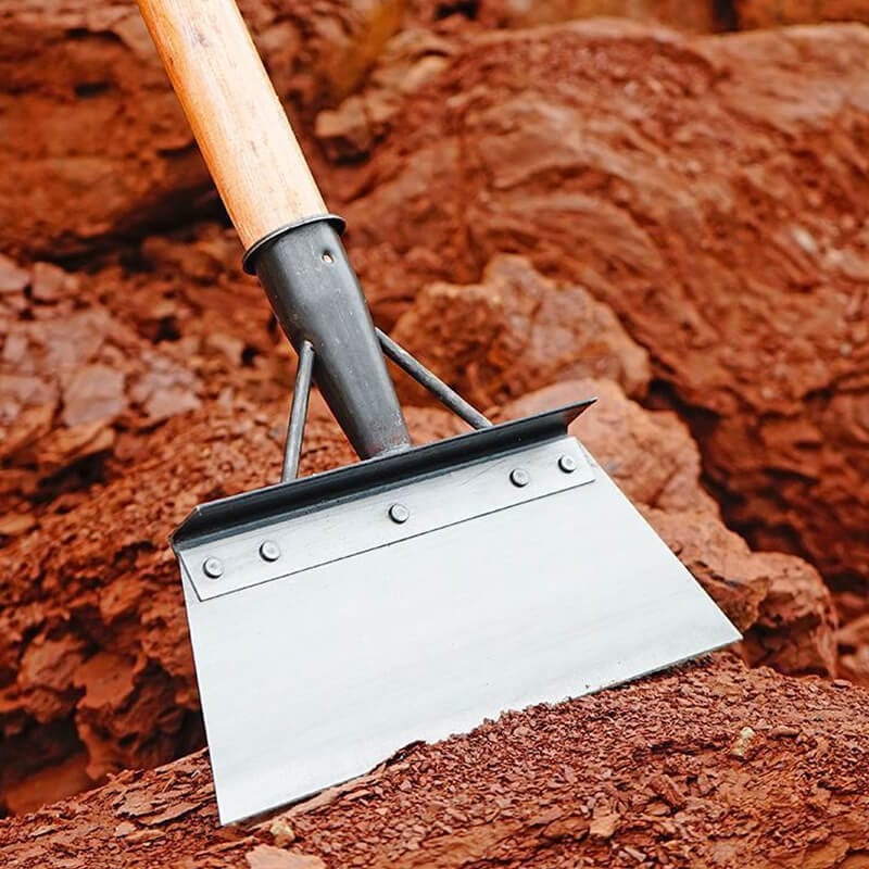 "Pelle de jardin désherbante ergonomique en acier inoxydable durable, argentée, pour sols variés, anti-maux de dos."