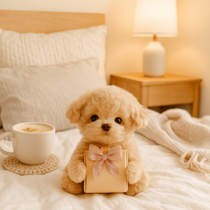 Peluche chiot réaliste avec fourrure douce, détails soignés et lestée pour confort et chaleur, idéal pour tous âges.