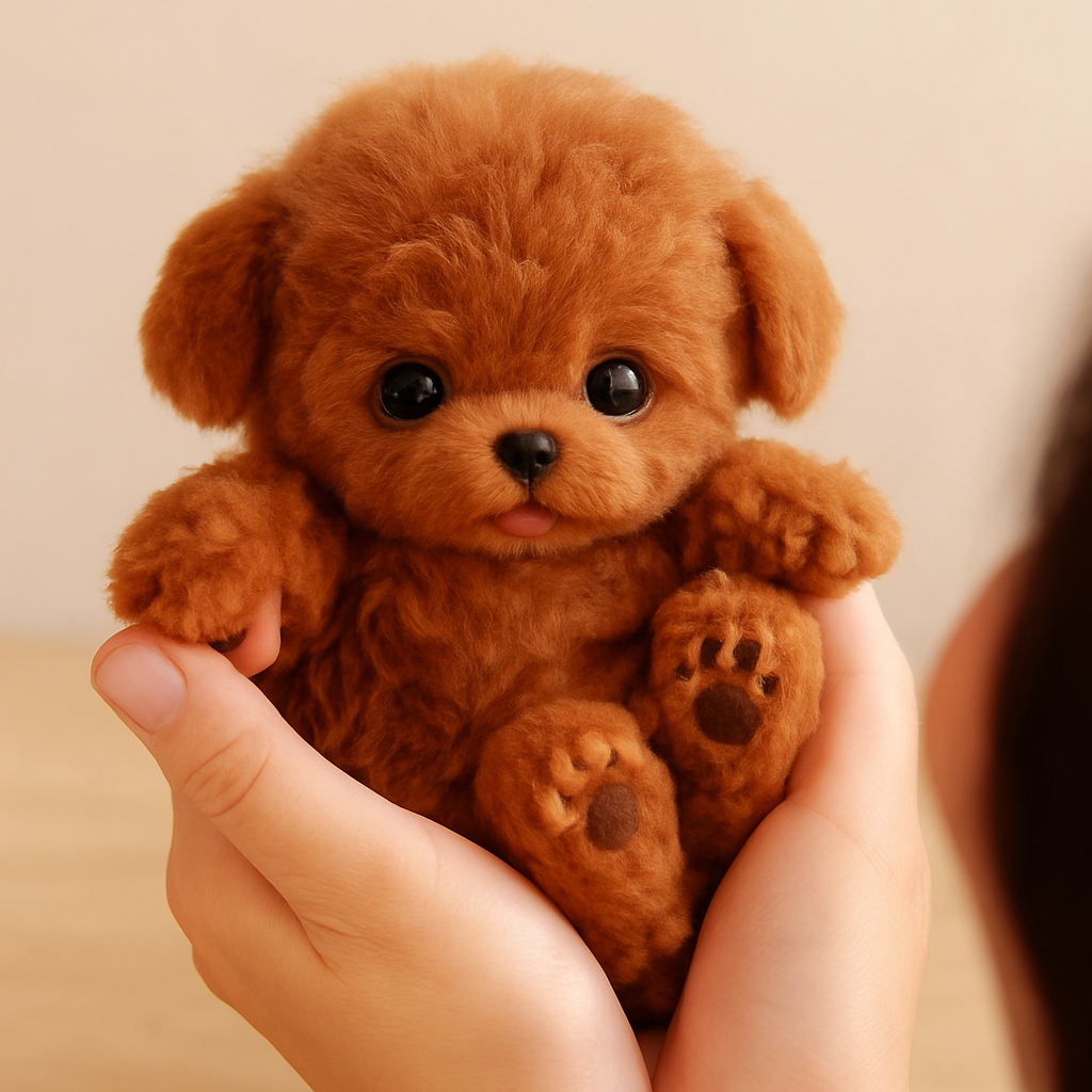 Peluche chiot réaliste avec fourrure douce, détails soignés et lestée pour confort et chaleur, idéal pour tous âges.