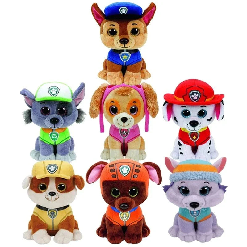 Peluche douce Pat Patrouille, héros préféré des enfants, idéale pour câlins et jeu imaginatif, couleur vive, détails soignés.
