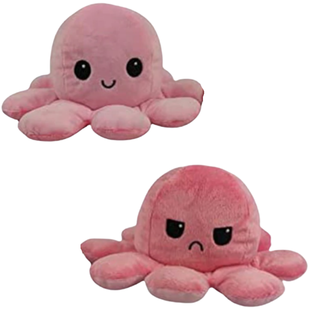Peluche pieuvre réversible multicouleur, amusante et douce, change de visage heureux à triste pour indiquer votre humeur.