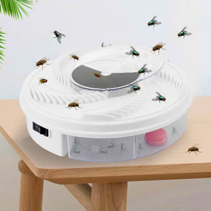 Piège électrique à mouches silencieux, rotatif, éco, avec rainures d'appât et bac réutilisable pour intérieur, USB.