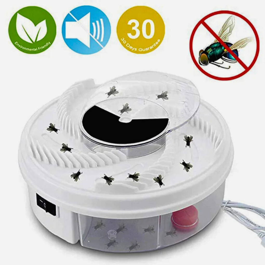 Piège électrique à mouches silencieux, rotatif, éco, avec rainures d'appât et bac réutilisable pour intérieur, USB.