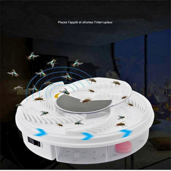 Piège électrique à mouches silencieux, rotatif, éco, avec rainures d'appât et bac réutilisable pour intérieur, USB.