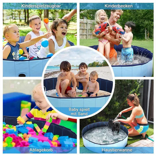 Piscine pliable pour chiens, résistante et antidérapante, idéal pour jardin ou terrasse, facile à monter et transporter.