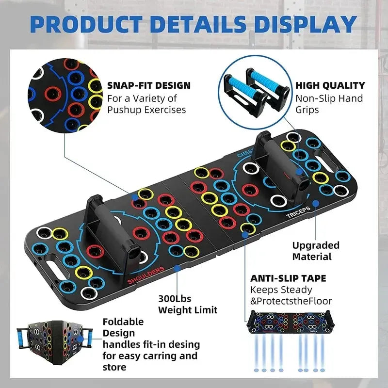 Planche d'entraînement compacte et polyvalente avec design coloré, idéal pour le renforcement musculaire à domicile.