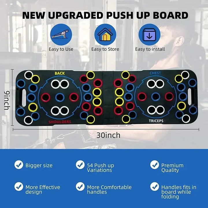 Planche d'entraînement compacte et polyvalente avec design coloré, idéal pour le renforcement musculaire à domicile.