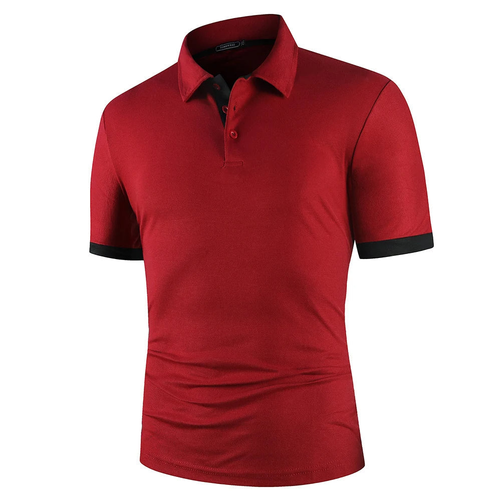 Polo classique d'été pour homme, élégant, avec tissu respirant bleu marine, idéal pour les journées chaudes et confortables.