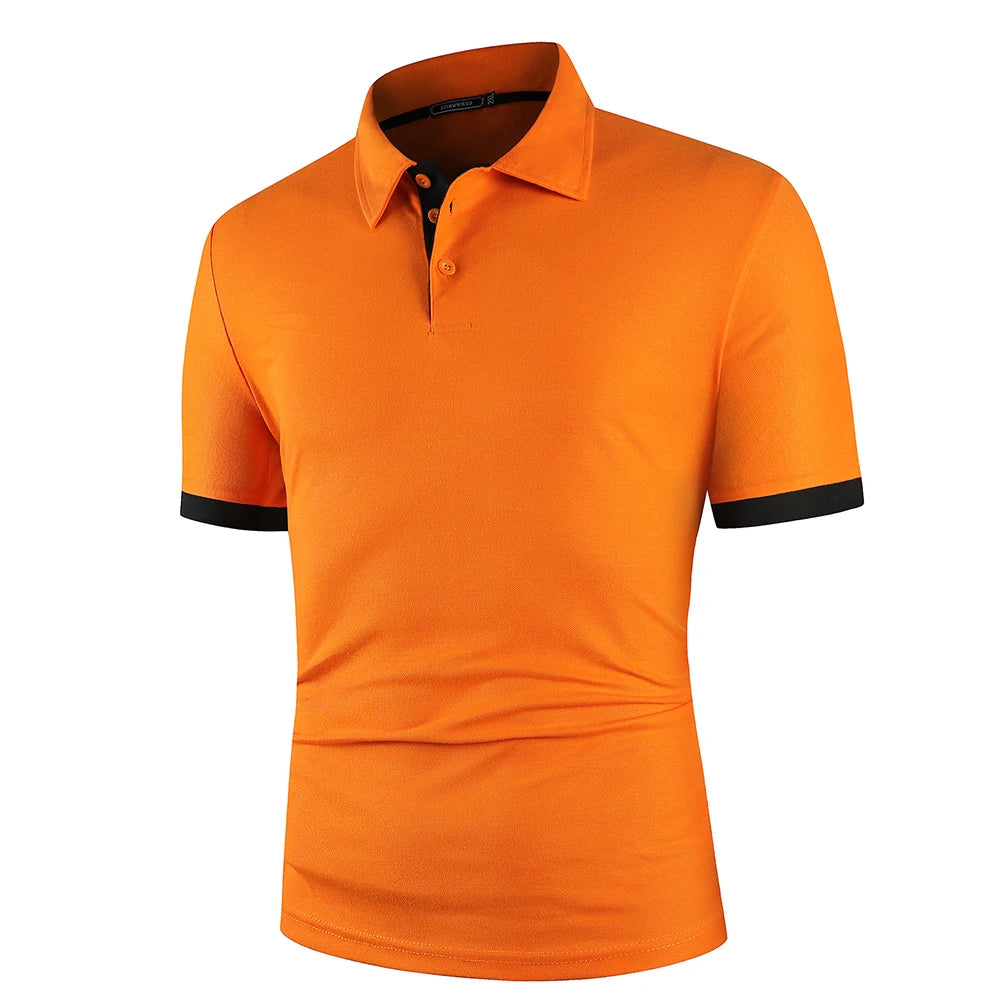 Polo classique d'été pour homme, élégant, avec tissu respirant bleu marine, idéal pour les journées chaudes et confortables.