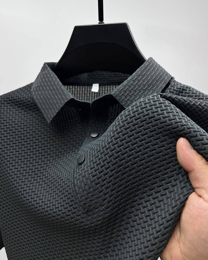 "Polo d'été luxe pour homme, tissu soie mesh respirant, coupe élégante, couleurs variées, tailles S à 3XL."