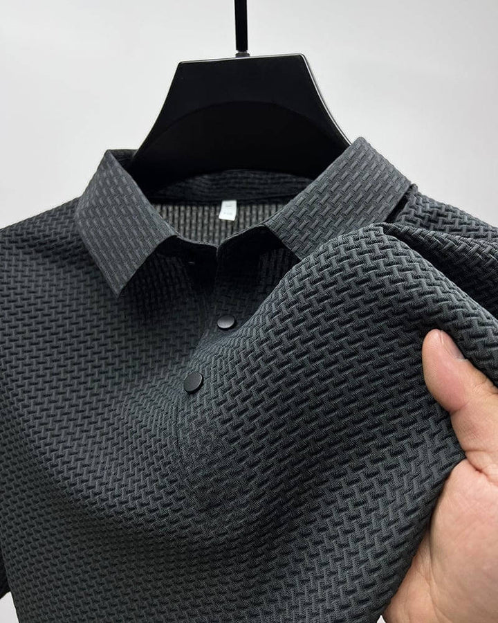 "Polo d'été luxe pour homme, tissu soie mesh respirant, coupe élégante, couleurs variées, tailles S à 3XL."