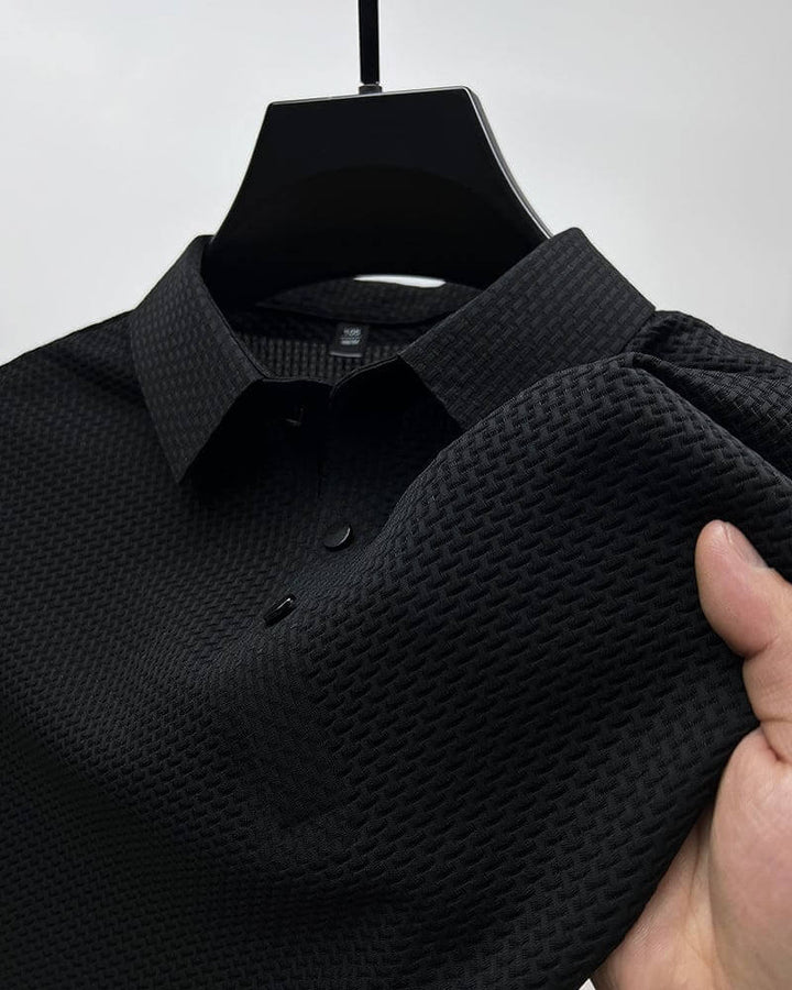 "Polo d'été luxe pour homme, tissu soie mesh respirant, coupe élégante, couleurs variées, tailles S à 3XL."