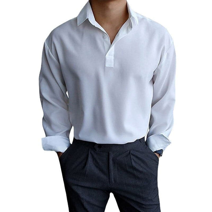 "Polo homme à manches longues, coupe ajustée, col à boutons, couleurs variées, idéal pour tenues chic et décontractées"