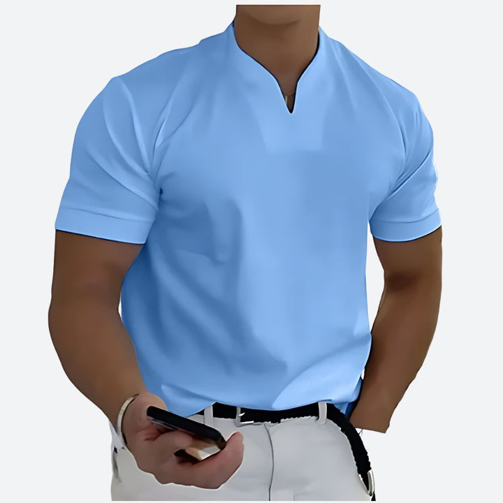 "Polo homme basique élégant, tissu respirant, couleur unie, style décontracté et semi-formel, confort quotidien."