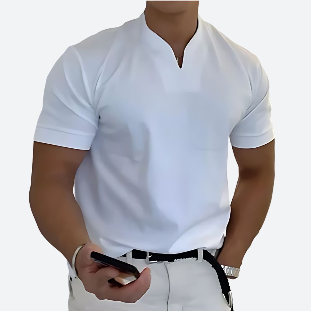 "Polo homme basique élégant, tissu respirant, couleur unie, style décontracté et semi-formel, confort quotidien."