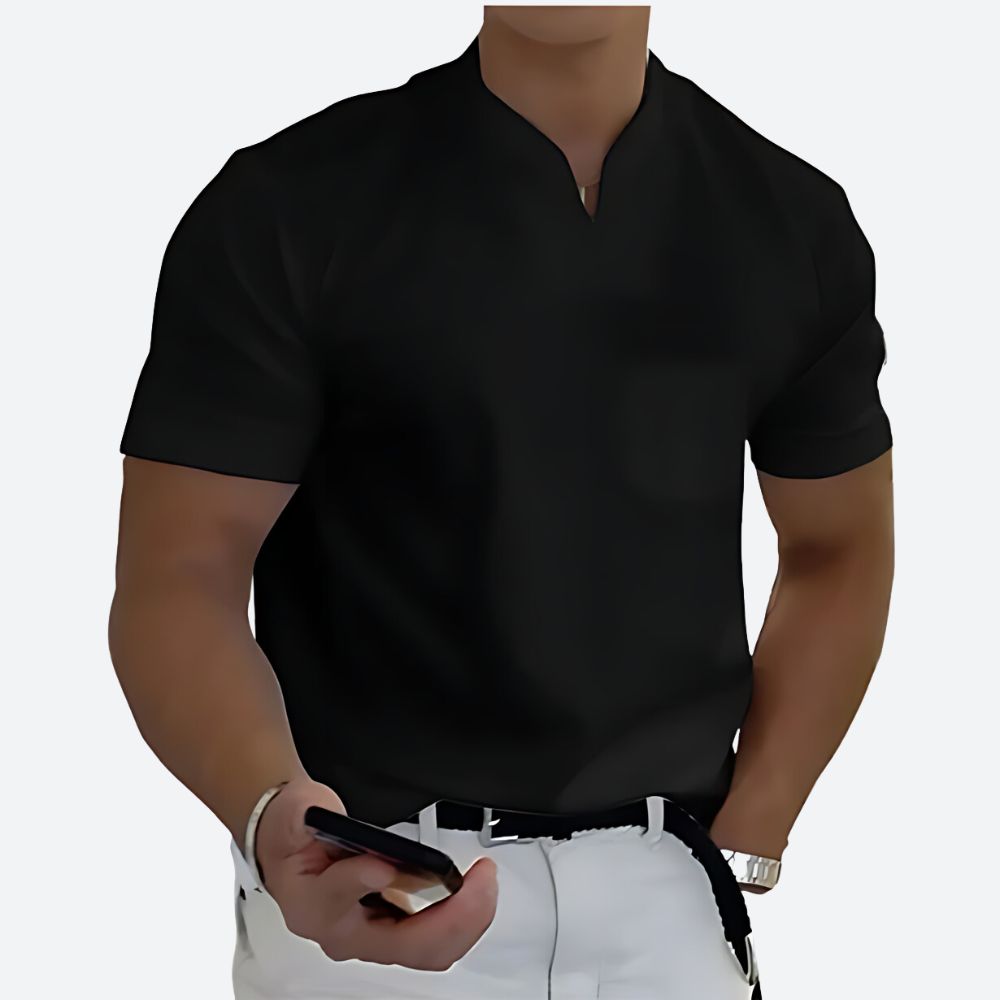 "Polo homme basique élégant, tissu respirant, couleur unie, style décontracté et semi-formel, confort quotidien."