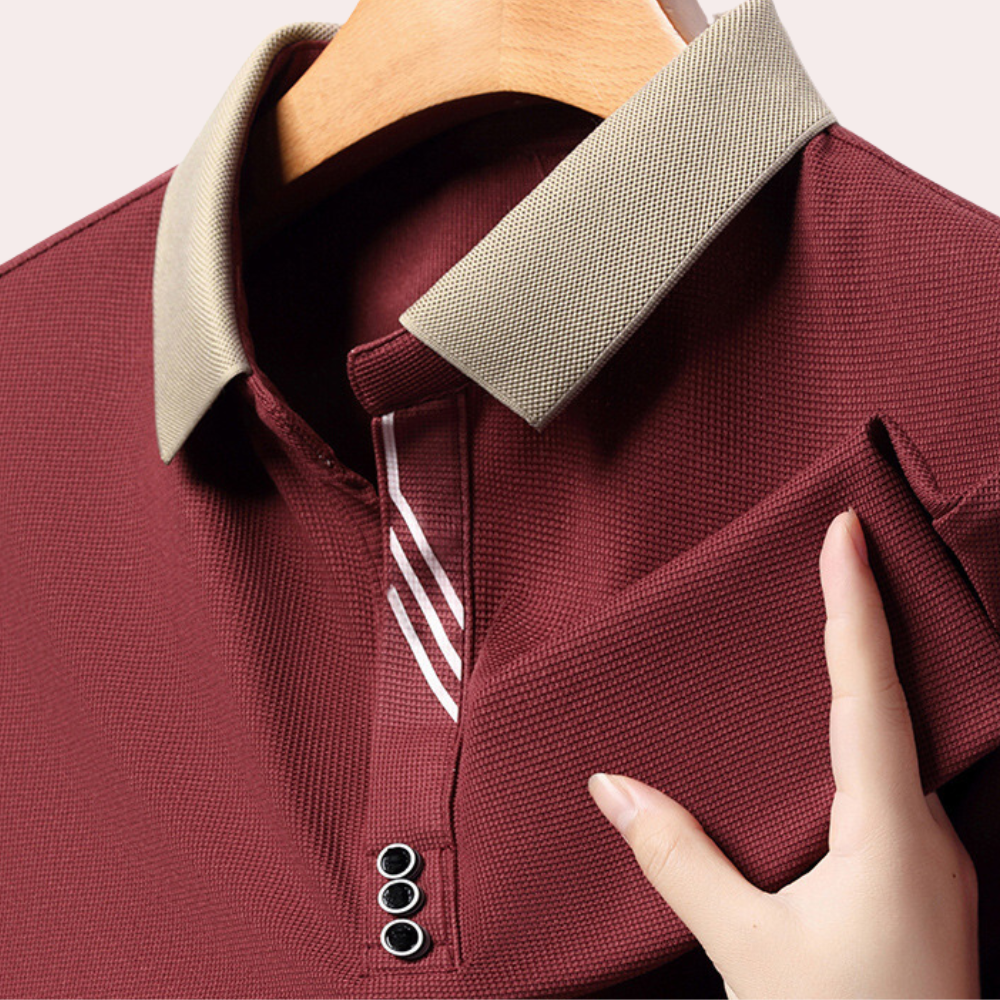 Polo homme manches longues décontracté, couleur noire, en tissu respirant, idéal pour un style casual chic.