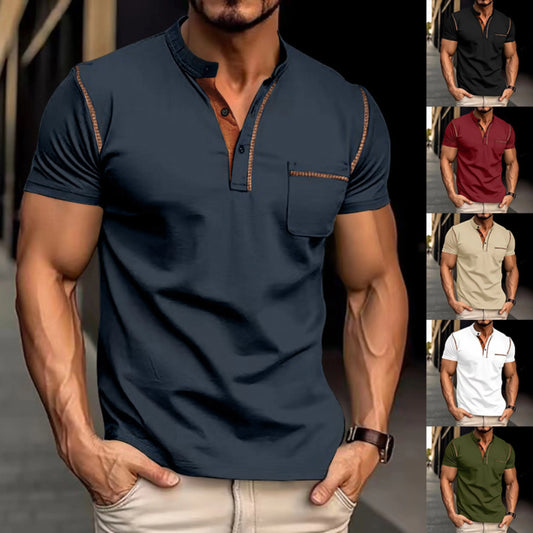 "Polo homme moderne bleu, design intemporel avec boutons, tissu confortable, parfait pour élégance décontractée au quotidien.
