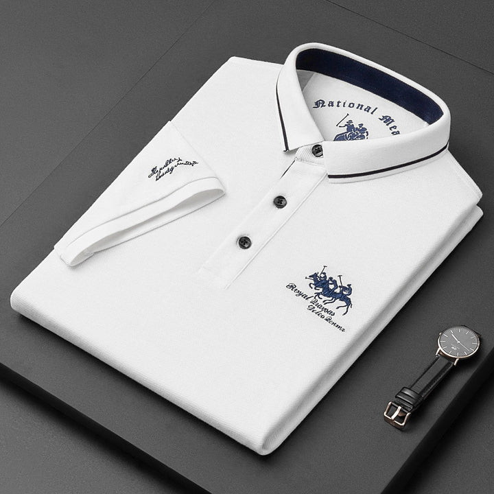 "Polo homme moderne, face avant, coupe ajustée, coton respirant, choix de couleurs élégantes pour style et confort."