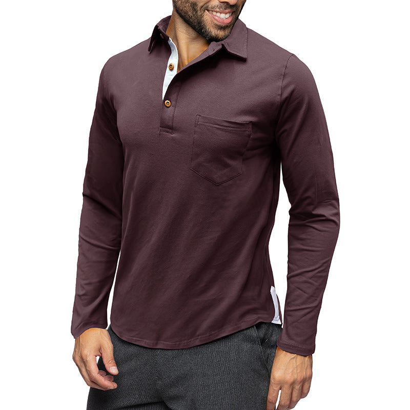 Polo homme slim fit, manches longues, coton doux, coupe ajustée, col classique, poche poitrine, idéal mi-saison.